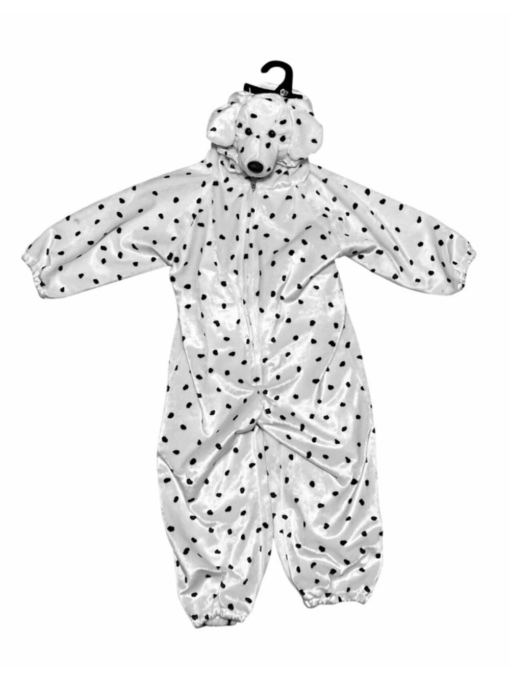 Dalmatian Dog Costume Child Zip-Up One Piece White Black Spots Cozy Fleece